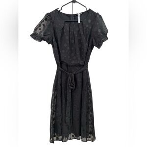 Black polkadot mini dress with belt